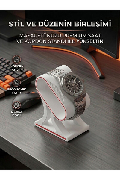 craftopya Masaüstü Saat ve Kordon Standı - Modern Tasarım Saat Tutucu Düzenleyici - Sport Tasarım - Beyaz