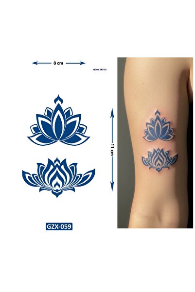 Airbrush Tattoo Lotus Çiçek Yarı Kalıcı 1 Aylık Geçici Yapıştırma Dövme