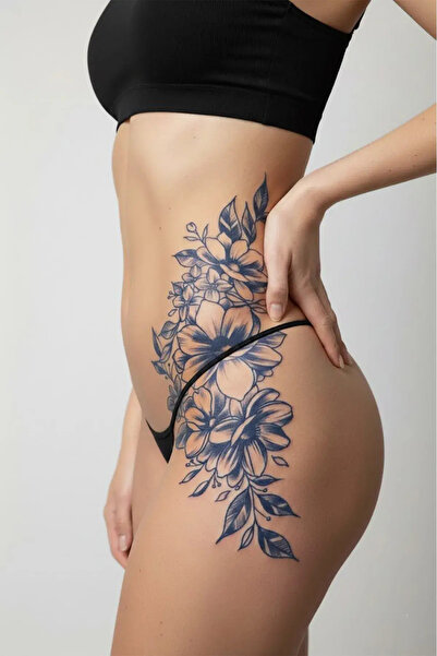 Airbrush Tattoo Çiçekler Büyük Boy Bel Göğüs Sırt İçin 1 Ay Kalıcı Geçici Dövme