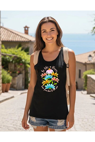 SUNFREE FLOWERS Γυναικείο μπλουζάκι με στάμπα, με τιράντες, ανοιχτό στους ώμο...