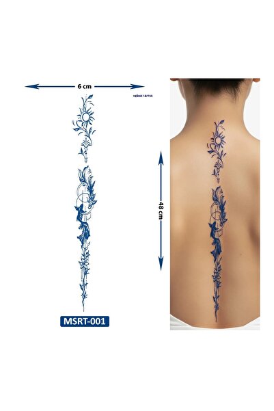 Airbrush Tattoo Sıralı Çiçekler 48 cm Büyük Boy Yarı Kalıcı Sırt Dövmesi