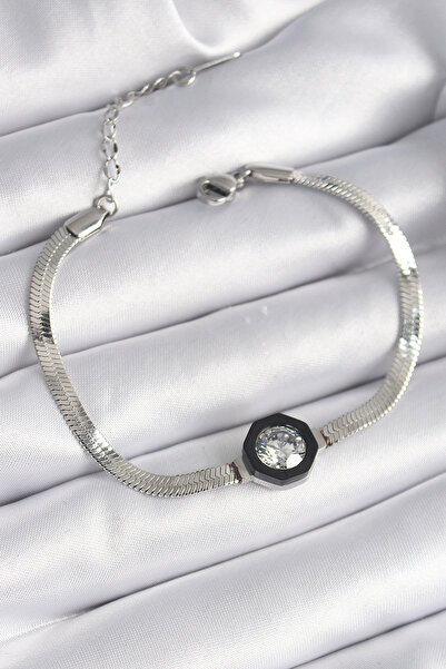 Nehir Stylish 316L Steel Silver Color Zircon Stone Italian Chain Model Women'...