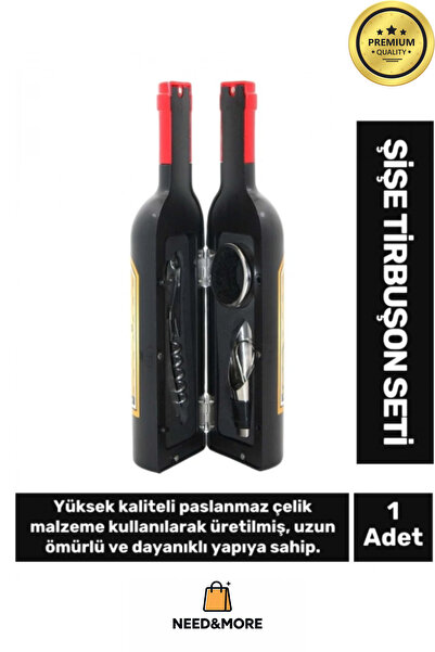NEED&MORE #Premium Paslanmaz Çelik Tirbuşon Seti – Kararmaz, Şişe & Mantar Aç...