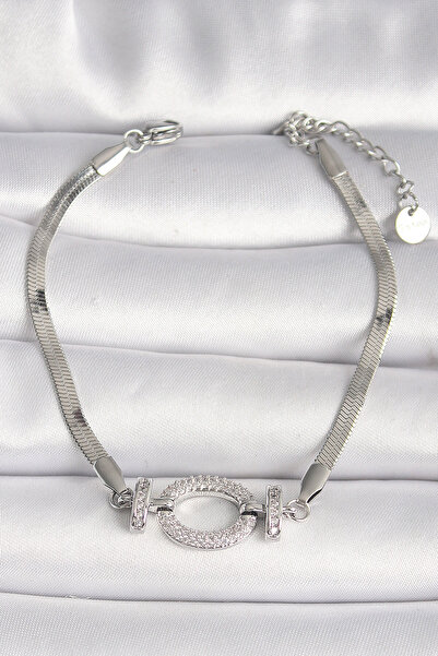 Nehir Stylish 316L Steel Silver Color Italian Chain Model Zircon Stone Ring F...