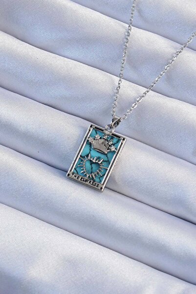 Nehir Stylish 316L Steel Chain Silver Color Zircon Stone Blue Marble Patterne...