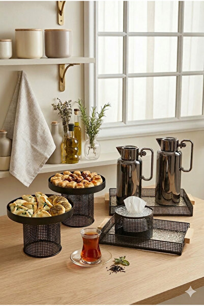 Generic طقم ضيافة عصري متكامل – مكون من طقم ترامس شاي وقهوة + طقم استاند كيك ...