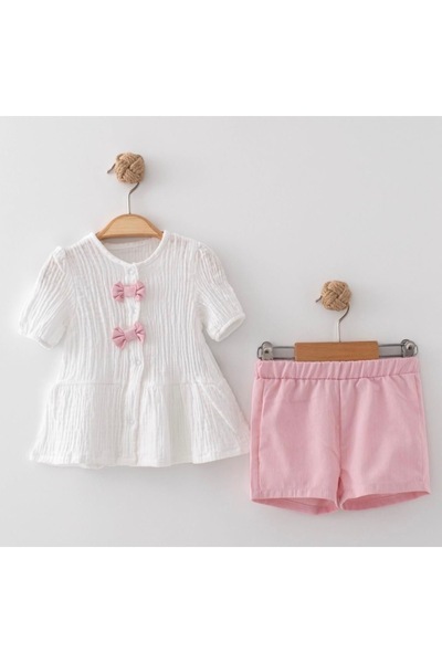 ASİLA Baby Girl Striped Shorts and Ribbon Top Set