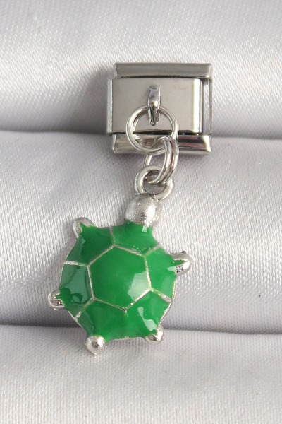 Nehir Stylish316L Steel Silver Color Green Turtle Model Nomination Charmteach...