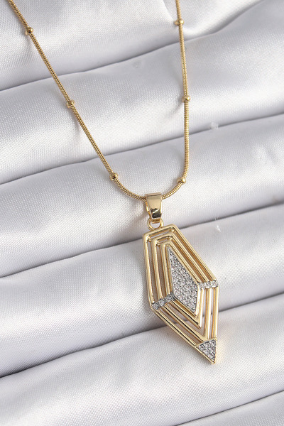 Nehir Stylish 316L Steel Gold Color Zircon Stone Vintage Model Women's Neckla...