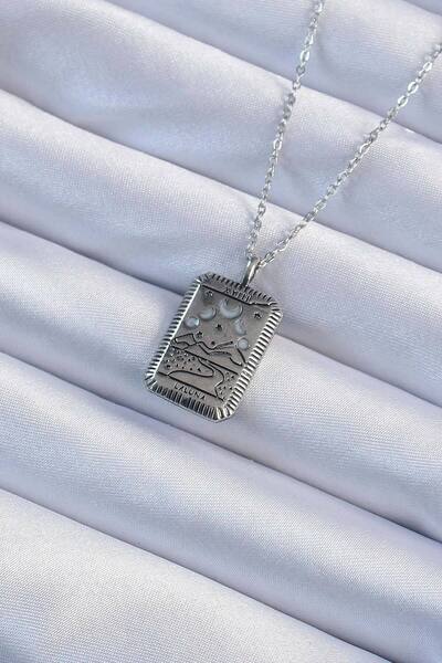 Nehir Stylish 316L Steel Chain Antique Silver Color Moon Figured Tarot Neckla...