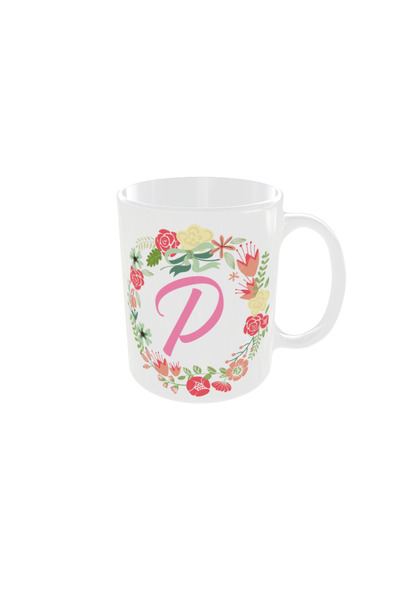 OEM Personalized white floral letter P mug, 350ml – the ideal gift for any oc...