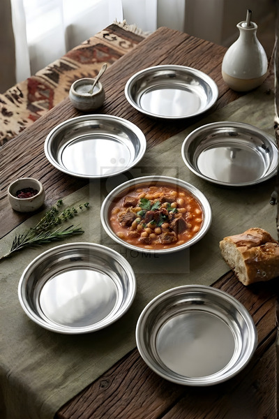 ÖzSa Home Anatolian 6 Adet Yemek Tabağı 19 cm Gümüş Yuvarlak Servis Sunum Mez...