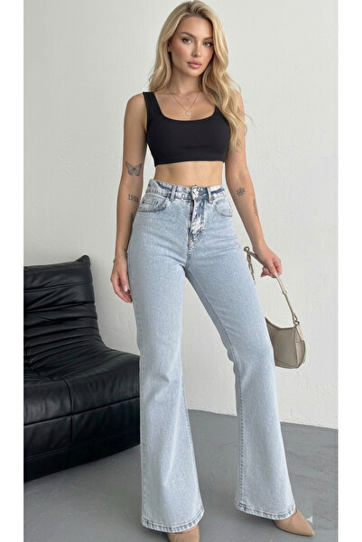 SHEVEGA Ice Blue Women's High Waist Spanish Flare Jeans