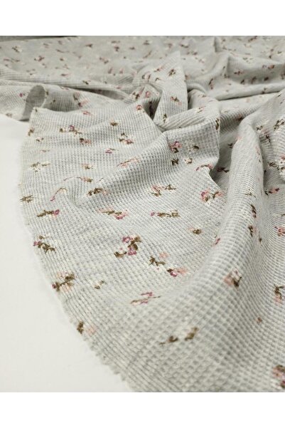 Kumaş Parça Gri Çiçekli İnce Penye Kumaş En: 160cm