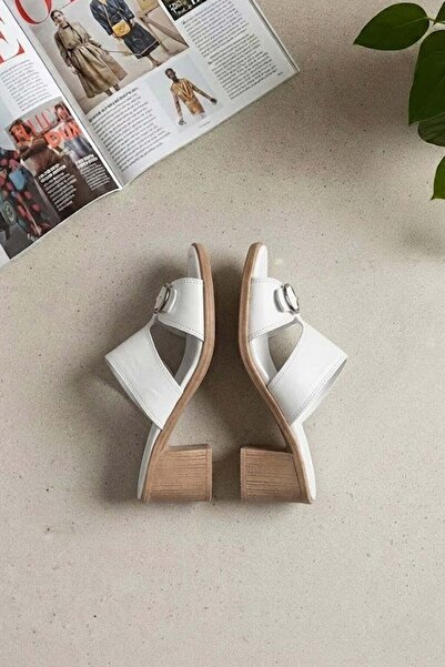 Ayakkabı Fuarı Elit Koc2222 Women's Genuine Leather Heeled Slippers White