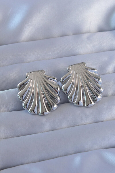 Nehir Stylish 316L Steel Silver Color Oyster Model Earrings Teachers Mothers ...