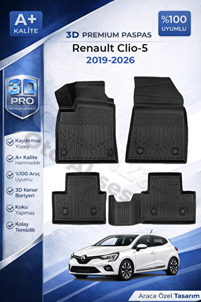 ACK Dizayn RENAULT CLİO 5 2019-2025 ARACINIZA ÖZEL ÜRETİM 3D HAVUZLU PASPAS T...