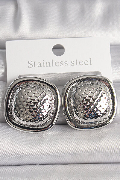 Nehir Stylish Brass Silver Color Embroidered Square Model Women's Earrings Te...