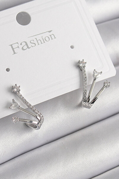 Nehir Stylish Brass Silver Color Zircon Stone Women's Earrings Teachers Mothe...