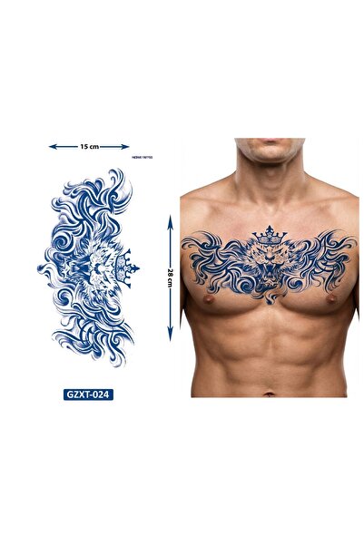 Airbrush Tattoo Kral Büyük Boy Bel Göğüs Sırt İçin 1 Ay Kalıcı Geçici Dövme
