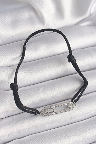 Nehir Stylish Black Color Drawstring Elevator Zircon Stone Silver Messika Mod...