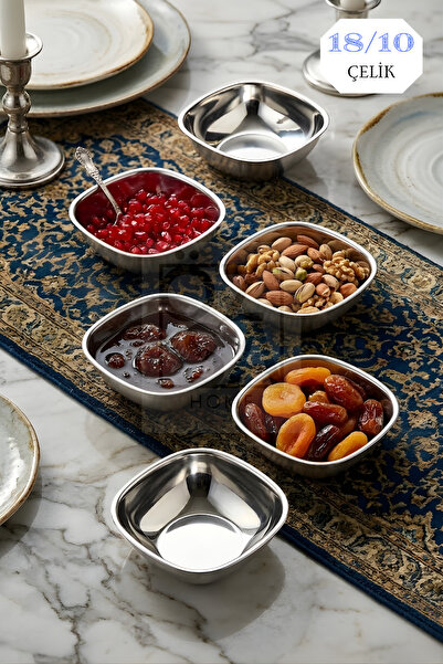 ÖzSa Home Edge 6'lı Çerezlik ve Kahvaltılık Kase 18/10 Dekoratif Sunum Kase P...