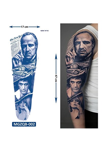 Airbrush Tattoo Mafya 3 Hafta Kalıcı Tam Kol Bacak Kaplama Yapıştırma Geçici ...