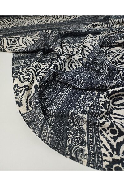 Kumaş Parça Beige Black Authentic Pattern Irmak Knitted Jersey Width: 160cm