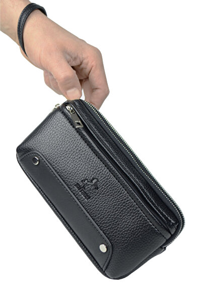 en deri Men's Black Handbag - Clutch Portfolio Bag with Card Holder