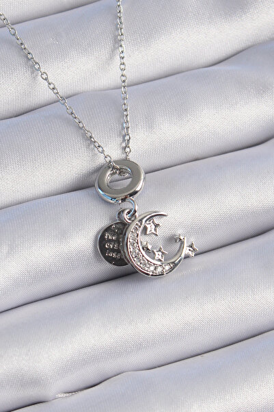 Nehir Stylish 316L Steel Silver Color Zircon Stone Moon Star Figure Charm Mod...