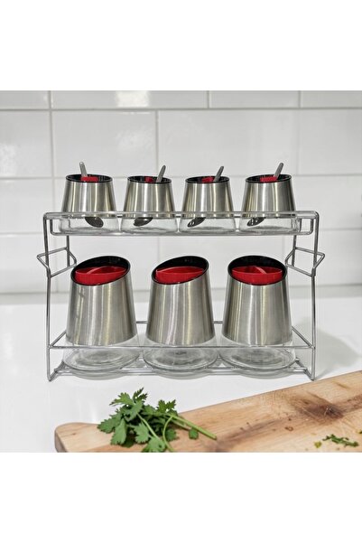 cc bin shihon Glass Spice Jar Set with Stainless Steel Spice Rack