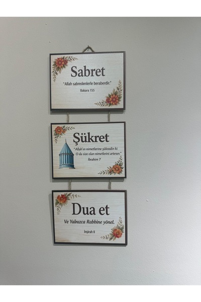 FTRMALZEMECİM Sabret şükret dua et asılabilir ipli üçlü set 15x20