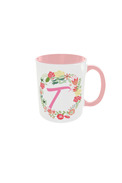 OEM Personalized white floral letter T mug, 350ml – the ideal gift for any oc...