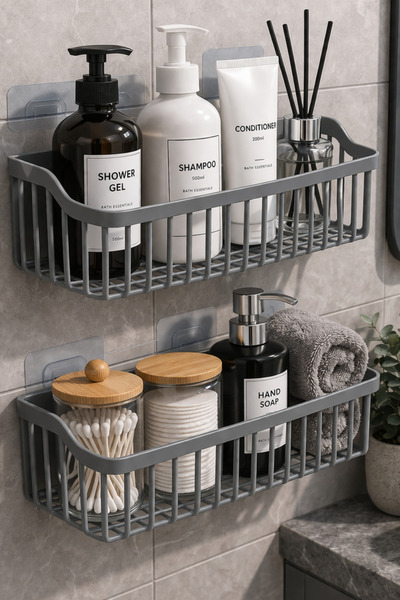 ViZKA Αυτοκόλλητο ράφι για σαμπουάν μπάνιου - Ράφι κουζίνας - Διπλός οργανωτή...