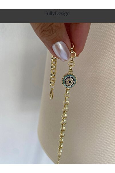 Bade Jewelry سوار FD Vip Gold Stone بتفاصيل أنيقة وتفاصيل العين الشريرة 17+3 سم