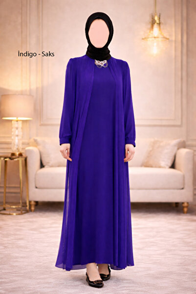 HESNA Set rochie din șifon Smiling Plisé Sandy pentru femei, cu accesorii