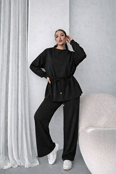 modi Viscose Women's Elegant Touch Long Sleeve Crew Neck Gathered Waist Lace-...
