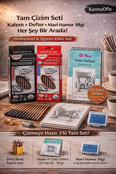 KarmaOfis 24-Piece Sketching Pencil Set + A5 Sketchbook + Blue Eraser |   Pro...