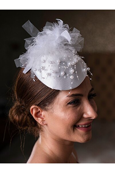 Sed da Exclusive Off-White Bridal Hat, Wedding Hat with Pearls, Hat, Bow