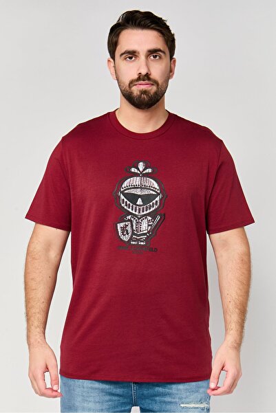 Karl Lagerfeld Men Crew Neck Short Sleeve Graphic Print T-Shirt, Maroon