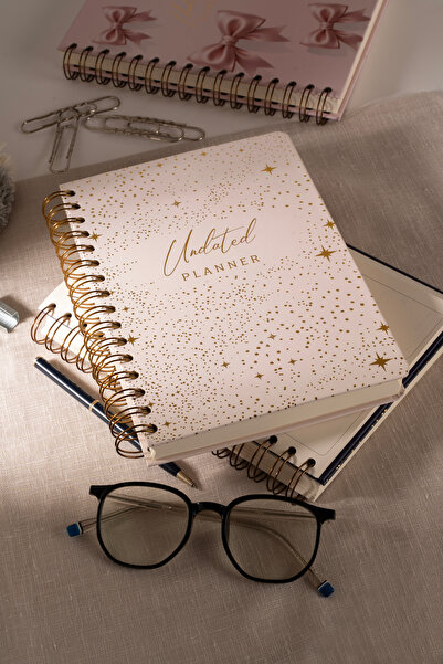 Mas Note Süresiz Planlayıcı A5 Krem Altın Varak Sert Kapak Bakır Spiralli Pre...