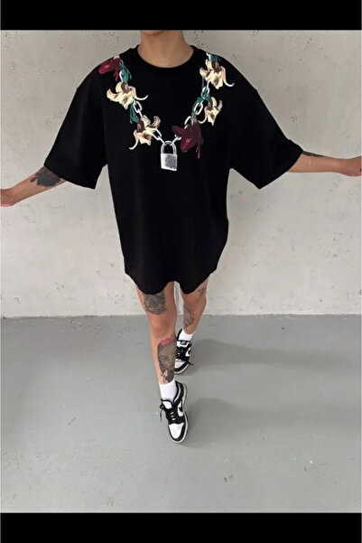 modi Printed Women's Black Short Sleeve Crew Neck Regular Comfortable Fit Cas...