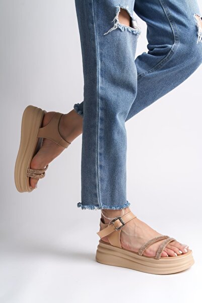 TH COLLECTİON Th Collecitonzlohe Thick Buckle Stone Striped Orthopedic Sole W...