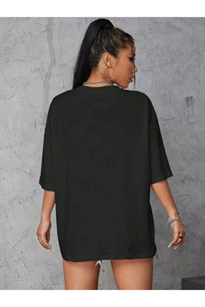 modi Printed Women's Casual Style Black Oversize T-Shirt