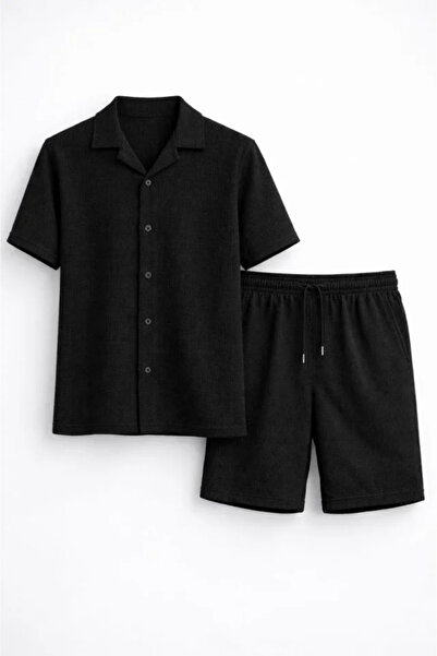 modi Waffle Fabric Men's Comfortable Black Short Sleeve Shirt Regular Fit Sum...