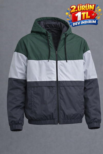 DAMGA JEANS Ανδρικό αδιάβροχο με πράσινο φερμουάρ και μοντέρνο σχέδιο