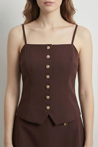 Quzu Button-Detail Blouse Brown