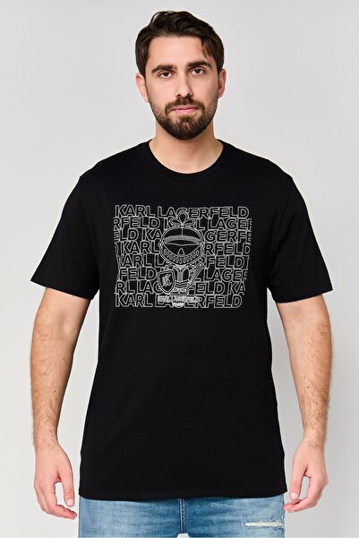 Karl Lagerfeld Men Crew Neck Short Sleeve Graphic Print T-Shirt, Black