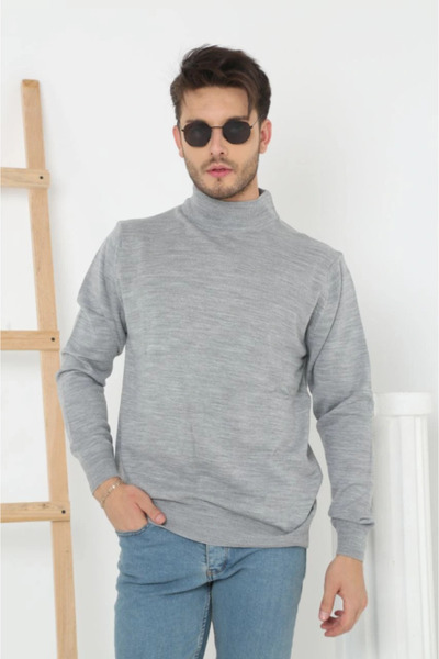 modi Soft Textured Men's Warm Gray Half-Throat Cotton Thin Weave, Long Sleeve...