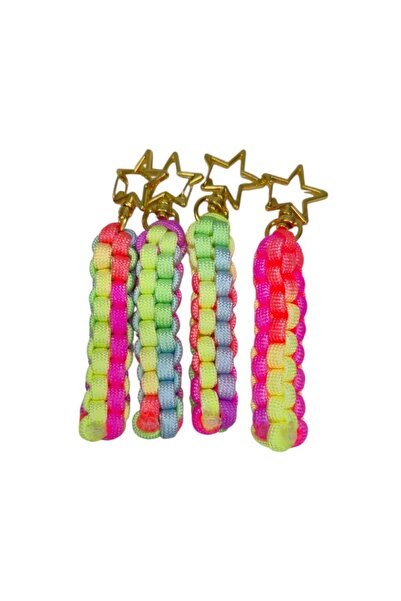 moonparacord سلسلة مفاتيح ذهبية بتصميم قوس قزح مع مشبك كاربين 1 قطعة